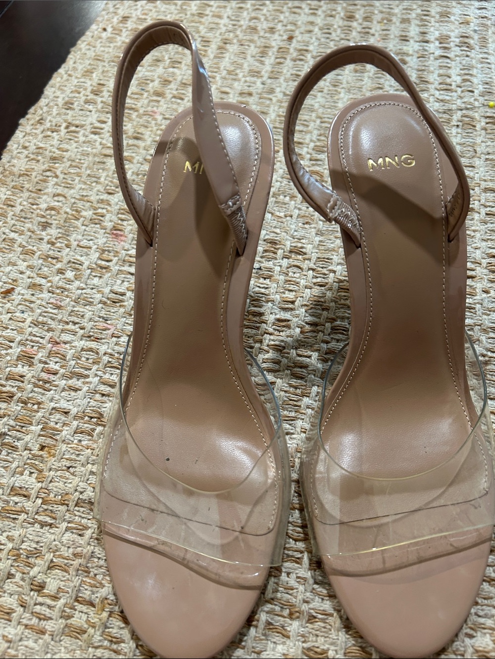 Mango Beige Slingback Heels with Clear Toe Strap